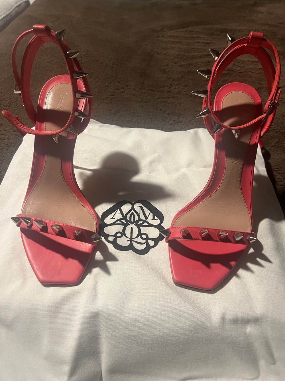 Alexander McQueen Pink/Coral Spike-Stud Slingback Stiletto